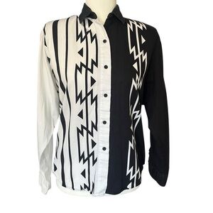 Vintage Roper Rodeo Blue Button Shirt Southwestern Black White Aztec Women Small